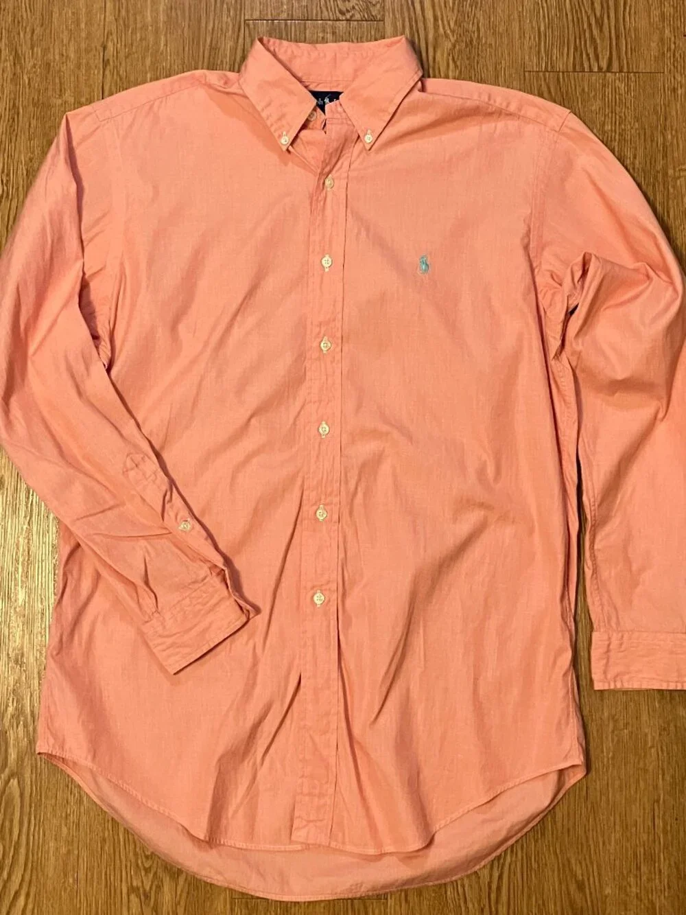 Vtg 90s Polo Ralph Lauren Shirt Mens Medium M Peach End on End Button Down Pony